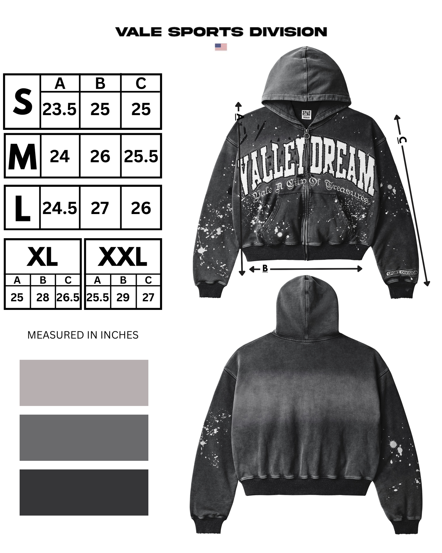 BLACK PAINT ZIP UP HOODIE