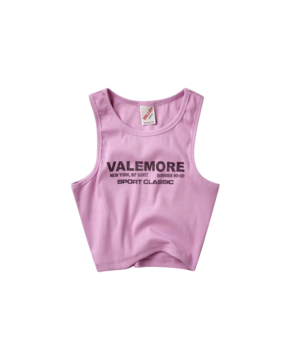 A light pink sleeveless tank top with 'VALEMORE SPORT CLASSIC' printed in black across the chest, displayed flat against a solid white background.