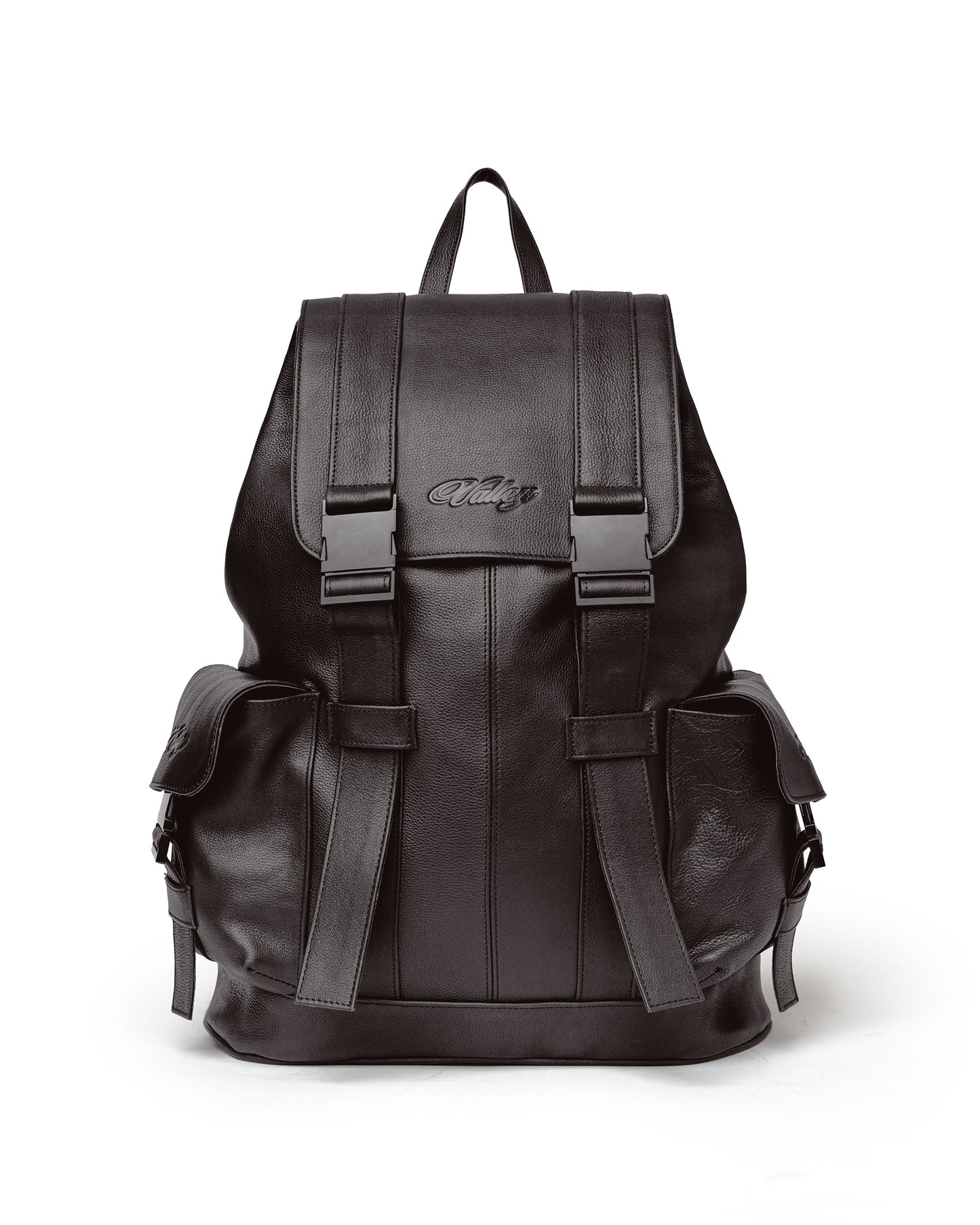 Black backpack with a brand logo.
