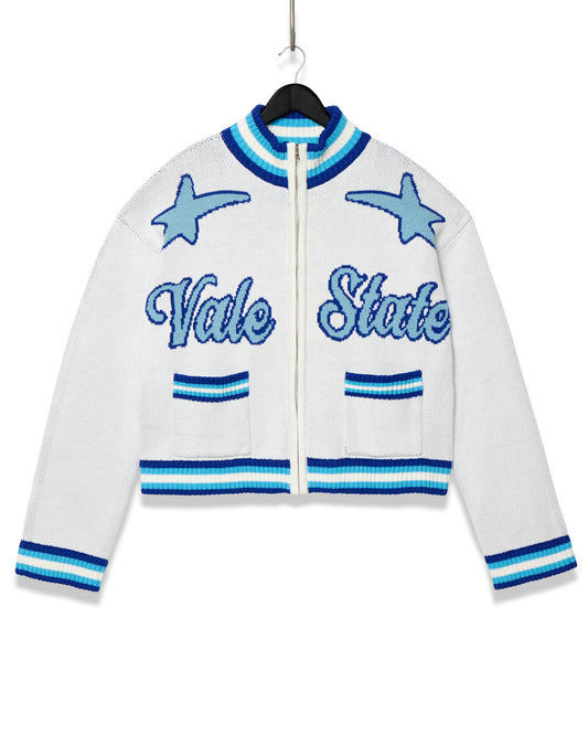 VALE ICE BLUE ZIP UP KNIT