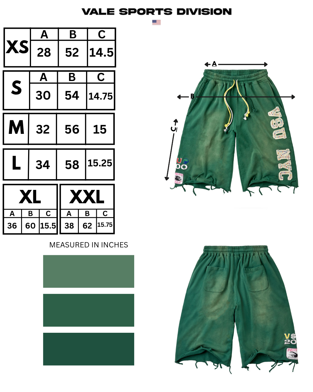 VSU 3/4 SHORTS [GREEN]